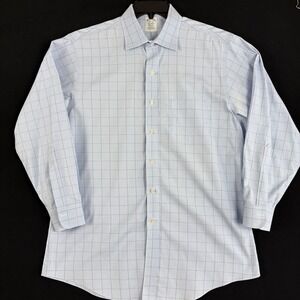 Brooks Brothers Dress Shirt Mens Classic 16.5 32 Blue Plaid Check Supima Cotton